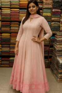 white chikankari anarkali suit for women